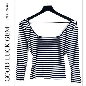 UO Good Luck Gem Navy White Striped Crop Top NWT